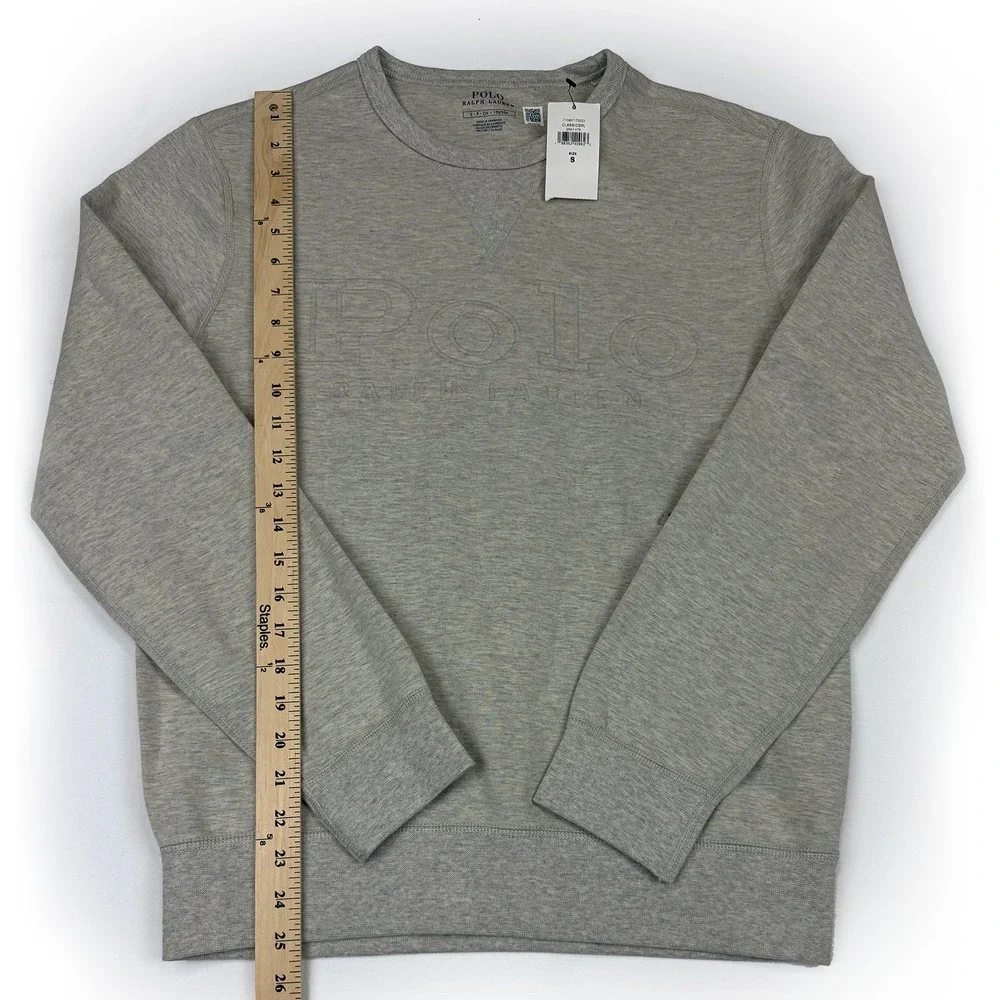 NWT Polo Ralph Lauren Sweatshirt Mens Small S Gray Classic Fleece Crewneck Embos